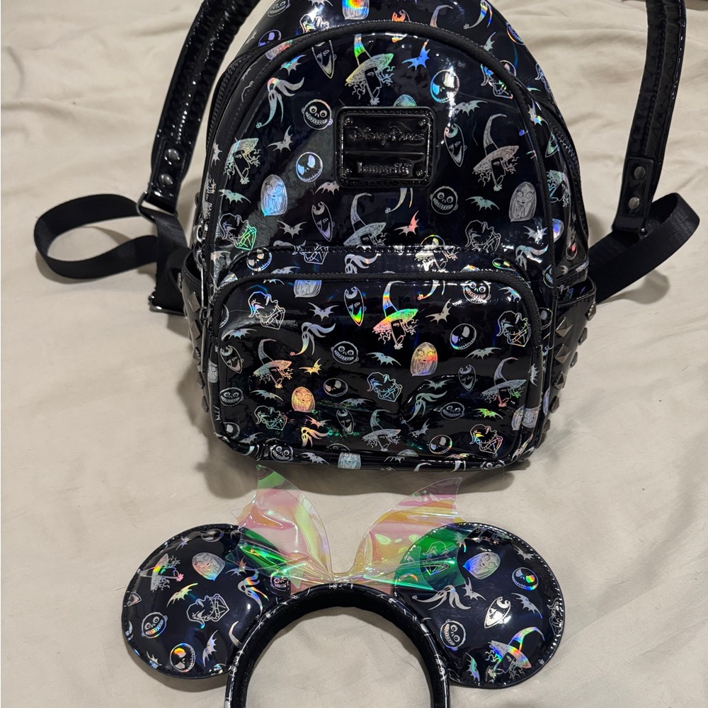 LOUNGEFLY DISNEY NIGHTMARE BEFORE CHRISTMAS BACKPACK AND EARS